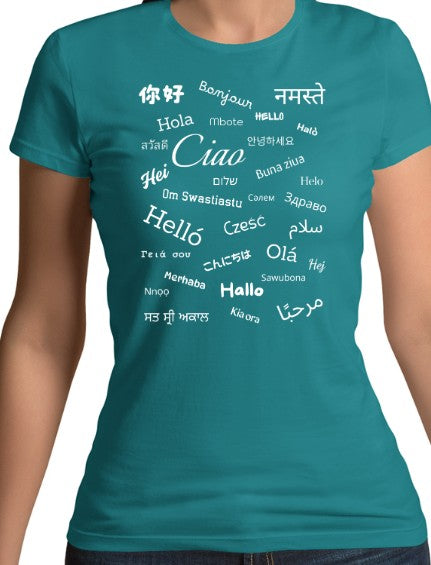 Hello White Text Fitted T-Shirt (S-XXL)