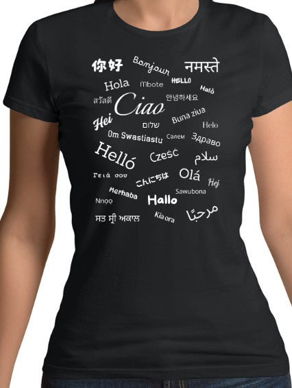 Hello White Text Fitted T-Shirt (S-XXL)