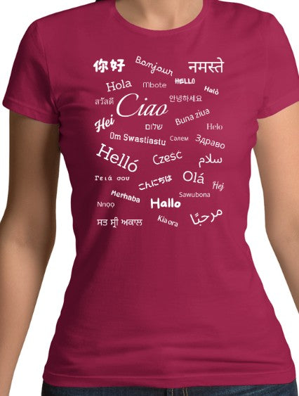 Hello White Text Fitted T-Shirt (S-XXL)