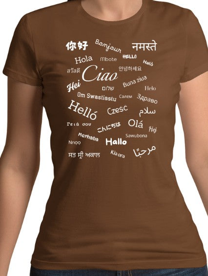 Hello White Text Fitted T-Shirt (S-XXL)