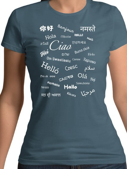 Hello White Text Fitted T-Shirt (S-XXL)