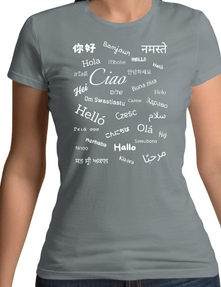 Hello White Text Fitted T-Shirt (S-XXL)