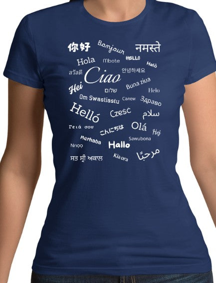 Hello White Text Fitted T-Shirt (S-XXL)