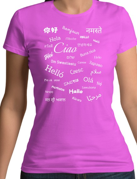 Hello White Text Fitted T-Shirt (S-XXL)